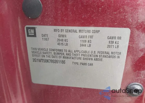 2008 Chevrolet Impala Lt from USA, damaged, VIN 2G1WT58K789261186